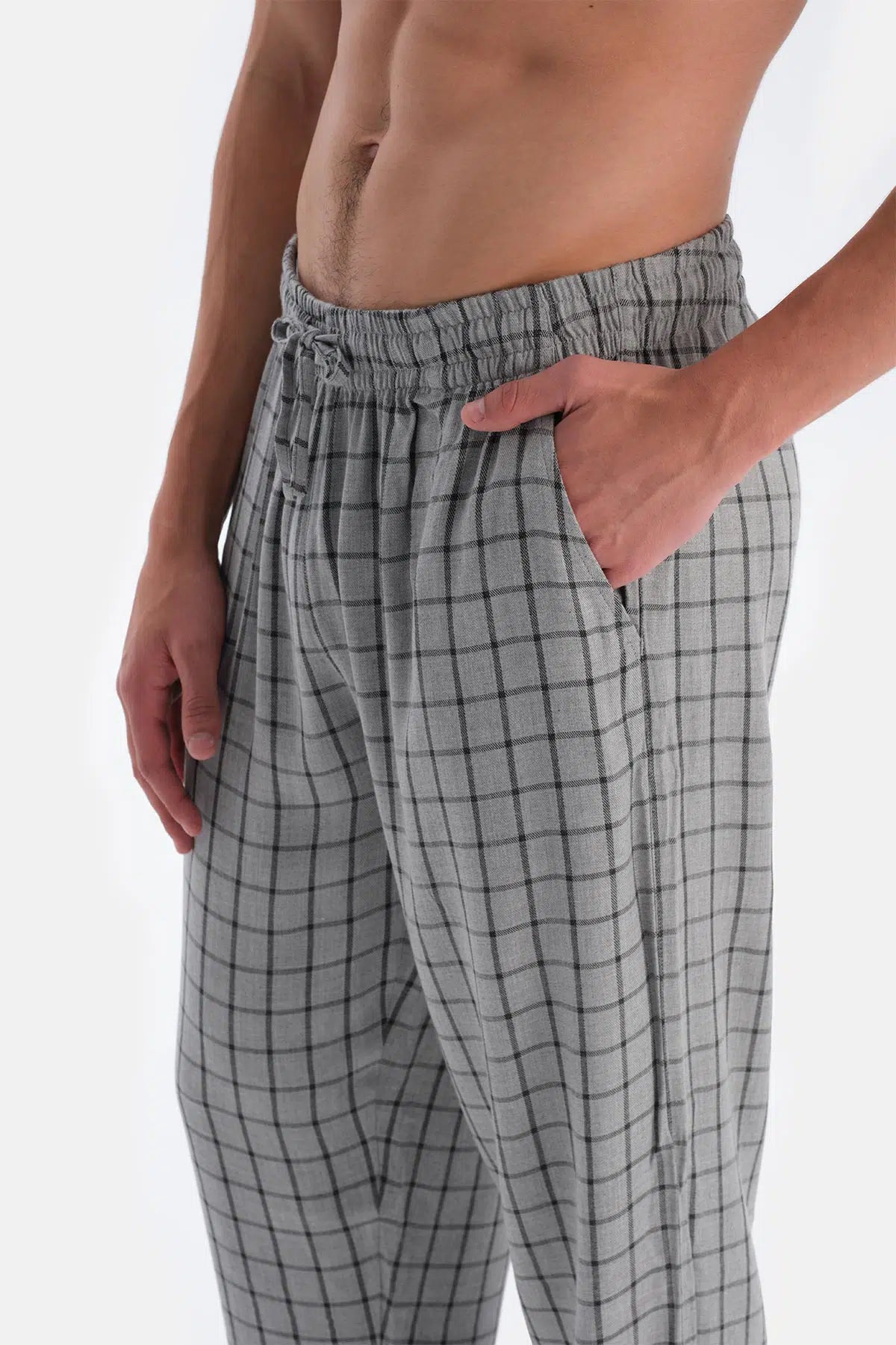 Gri Ekose Viskon Dokuma Pantolon