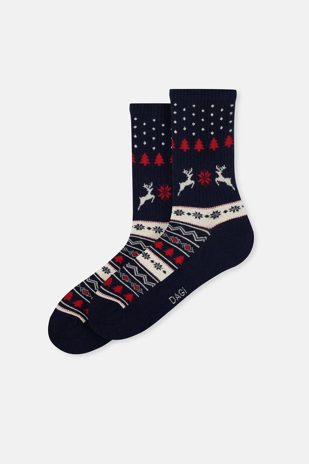 Kırmızı-Lacivert Erkek 2'li Yılbaşı Desenli Çorap