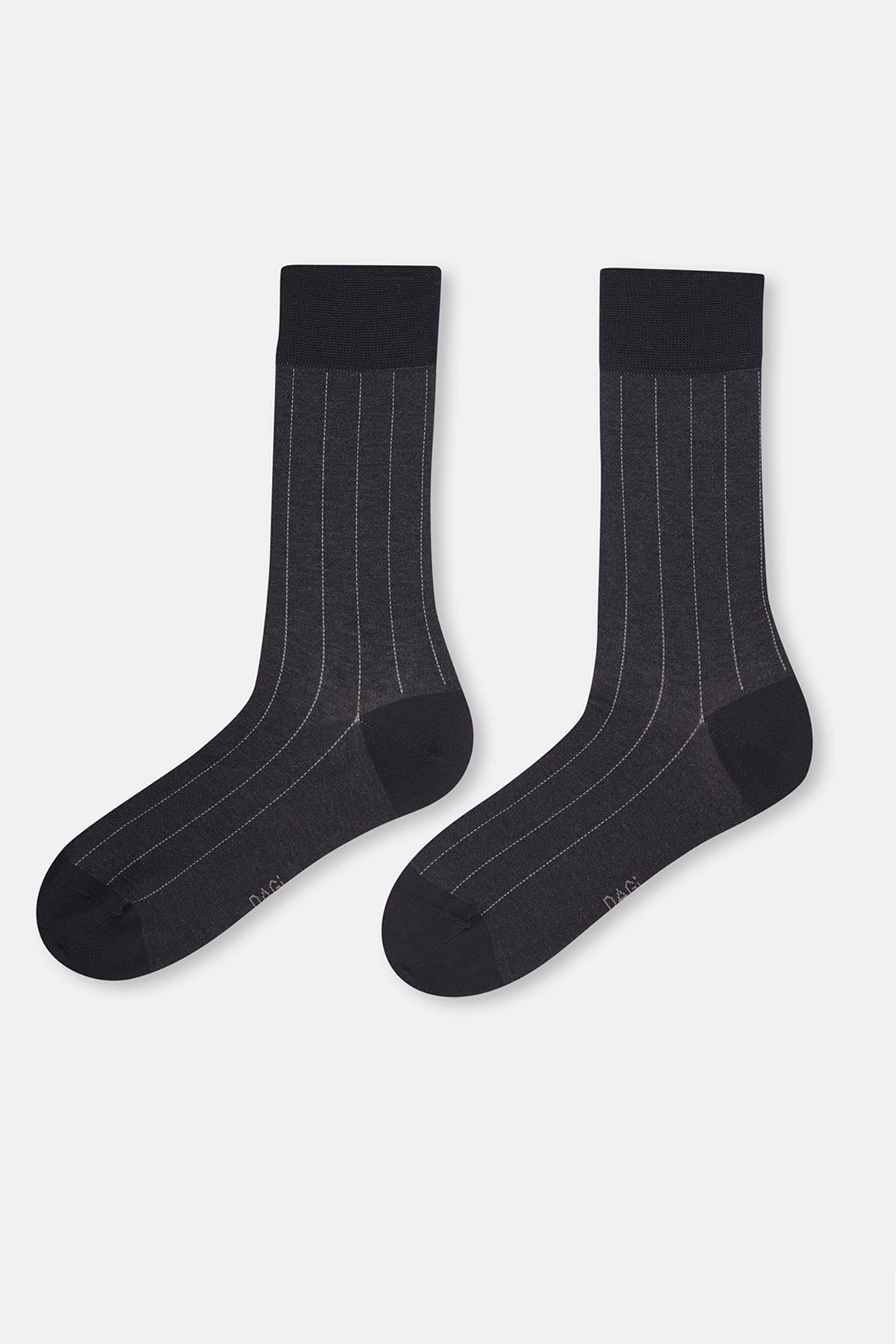 Siyah Erkek Merserize Çizgi Desen Pamuklu Çorap