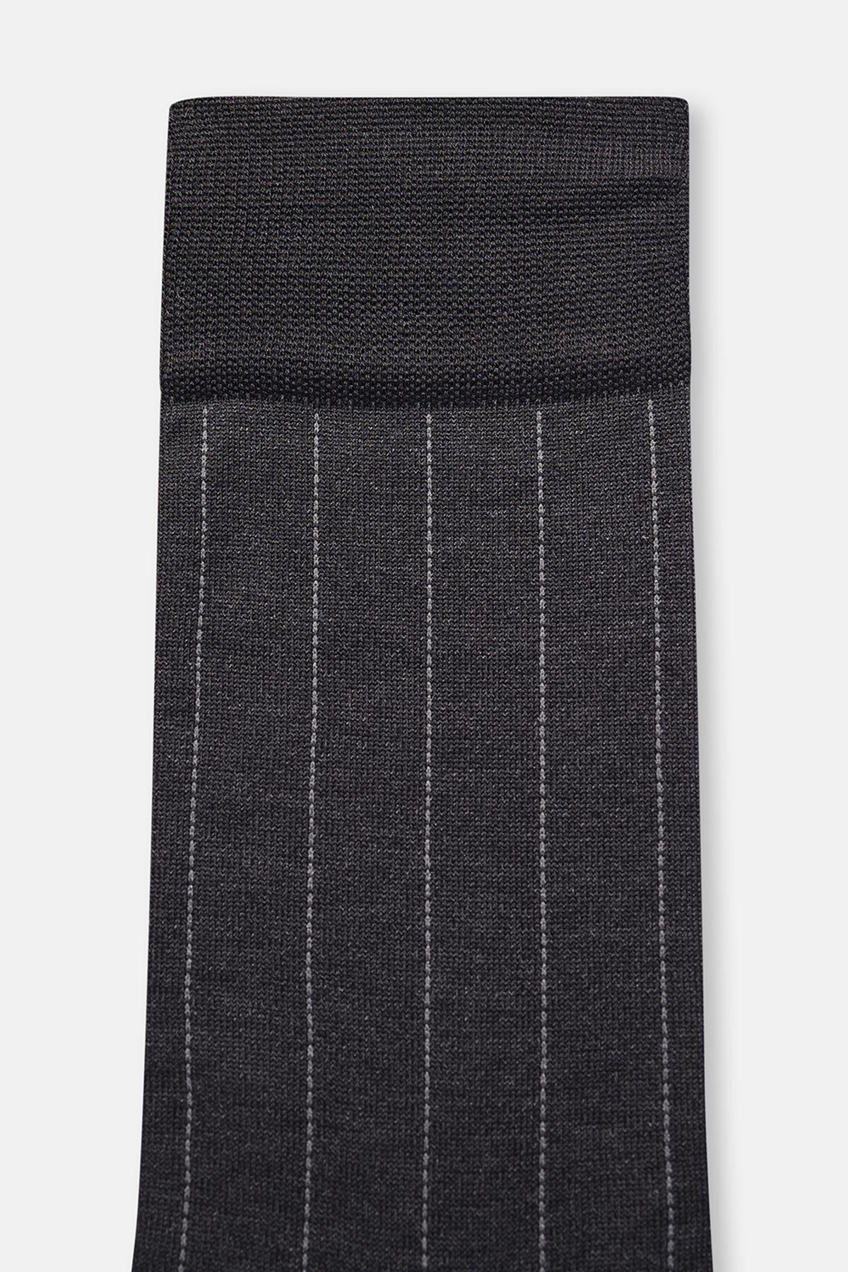 Siyah Erkek Merserize Çizgi Desen Pamuklu Çorap