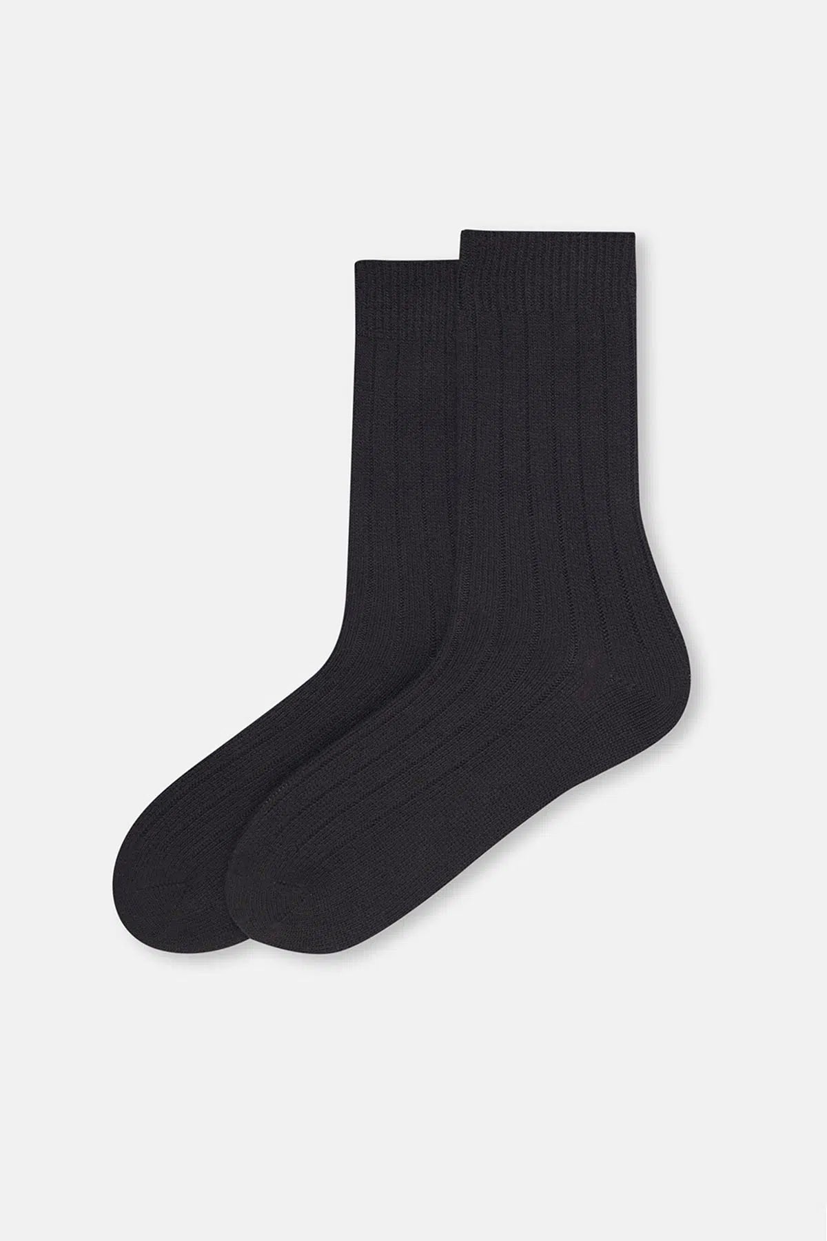 Siyah Erkek Yün Karışımlı Kalın Rıb Çorap