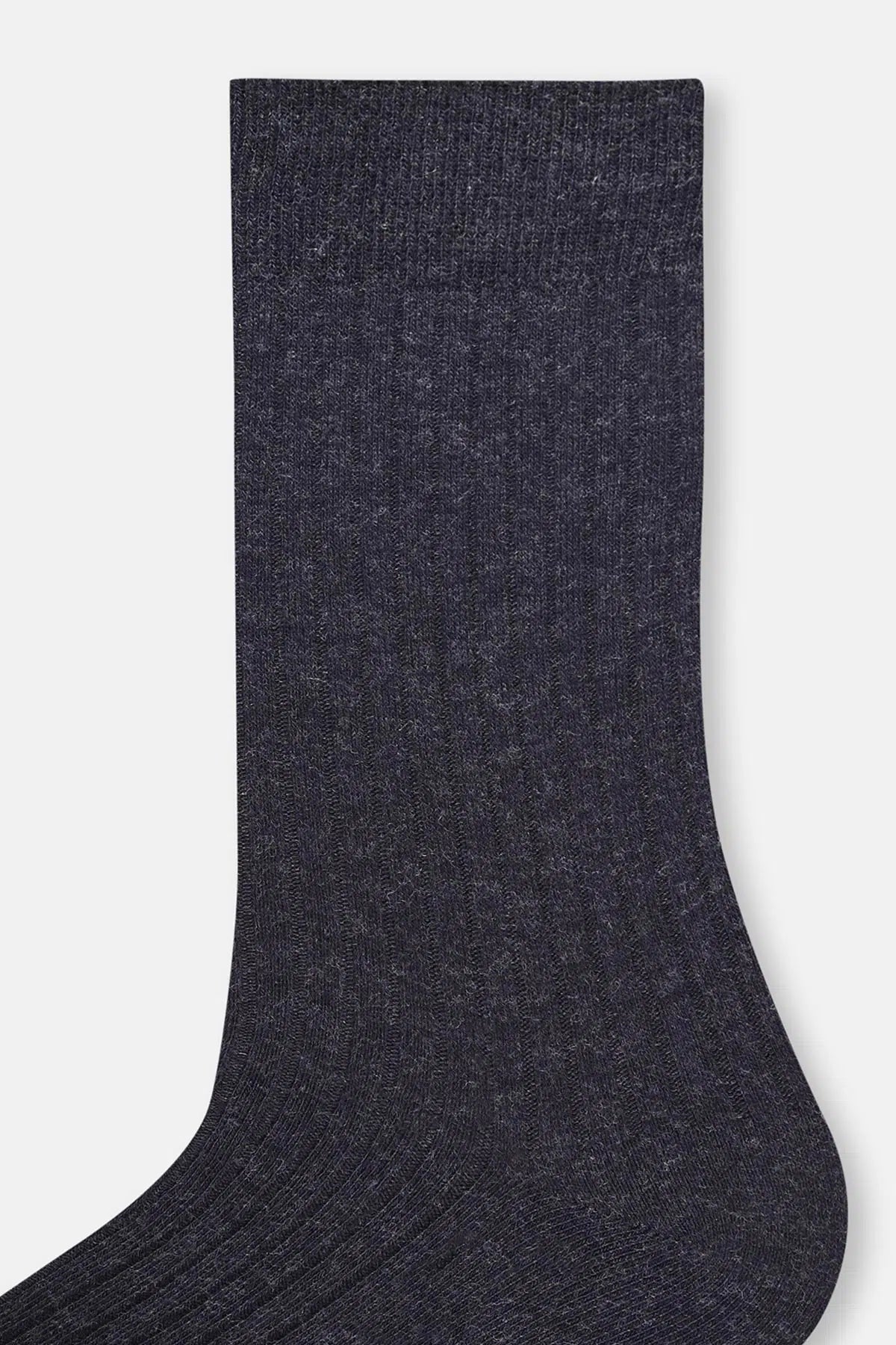 Antrasıt Erkek Yün Karışımlı Ince Rıb Çorap