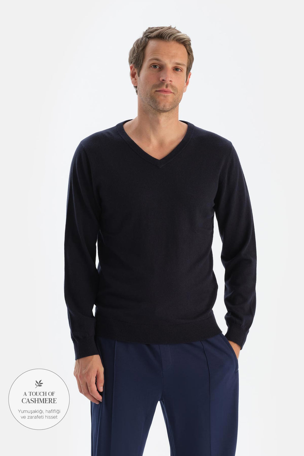 Antrasıt Erkek Kaşmir Karışımlı V Yaka Triko