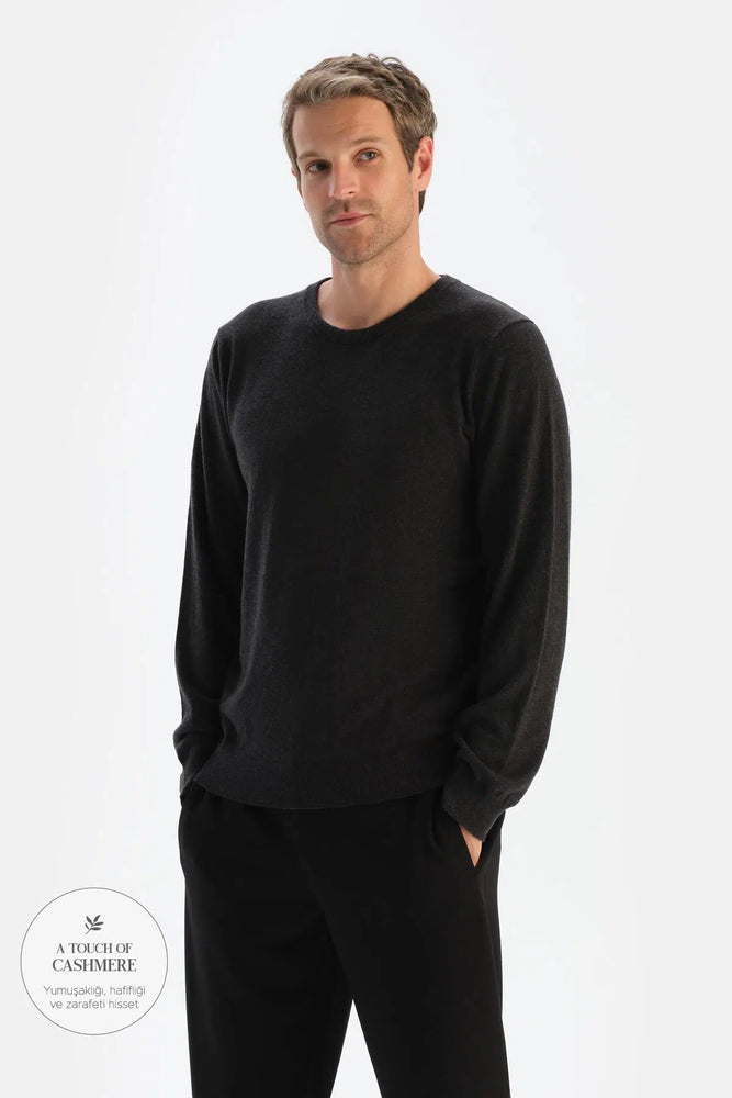 Antrasıt Erkek Kaşmir Karışımlı Bis Yaka Triko