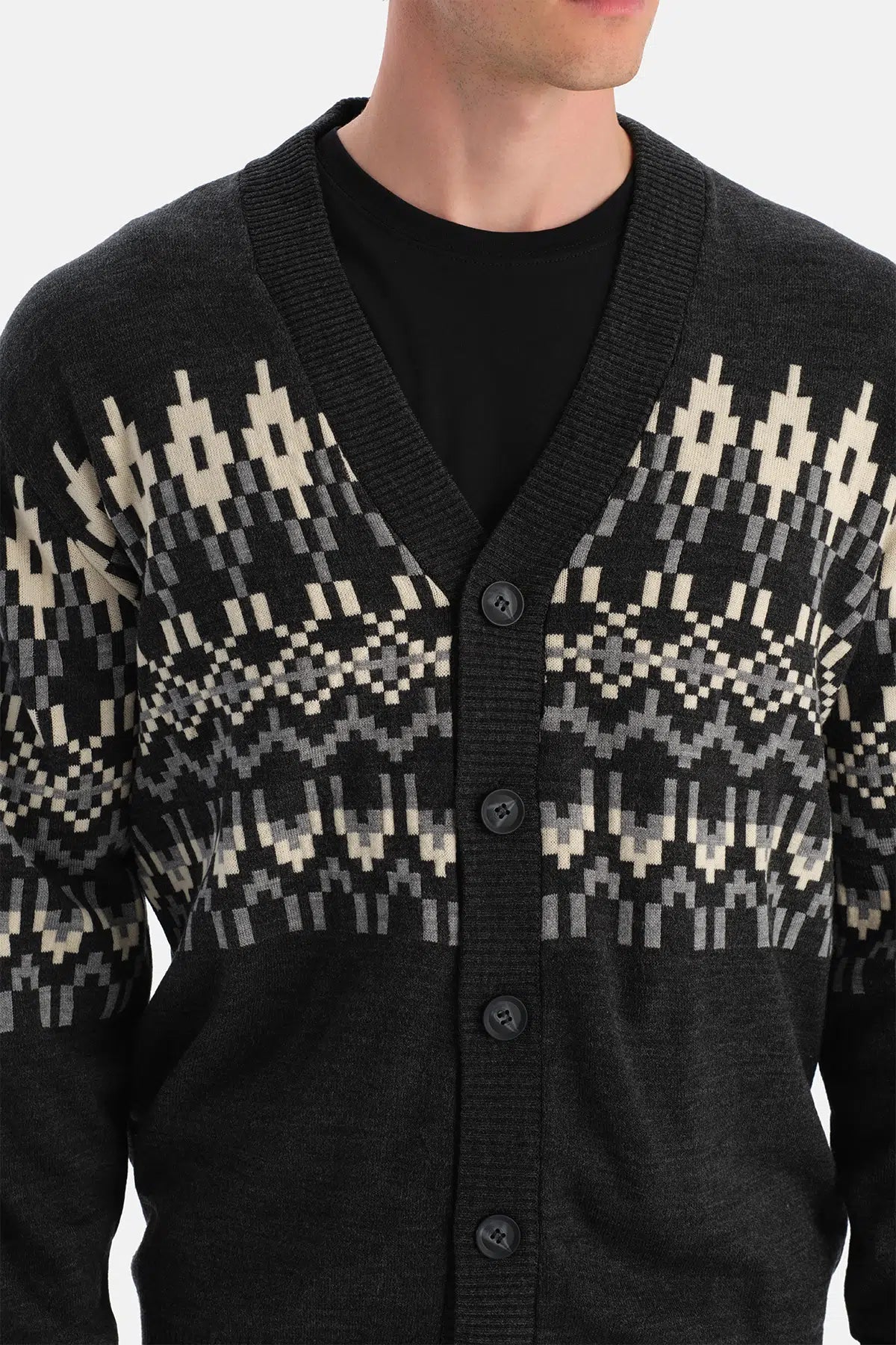 Antrasıt Erkek Yılbaşı Desenli Triko Hırka