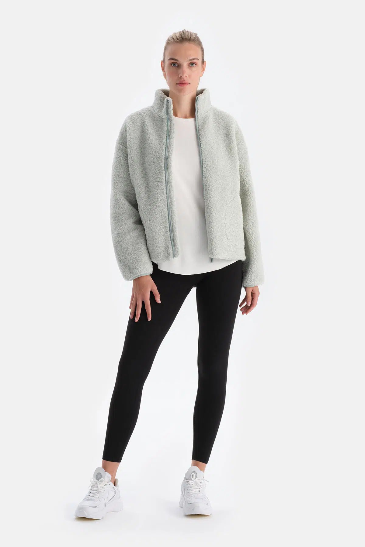 Mint Yeşili Kadın Önden Fermuarlı Polar Mont