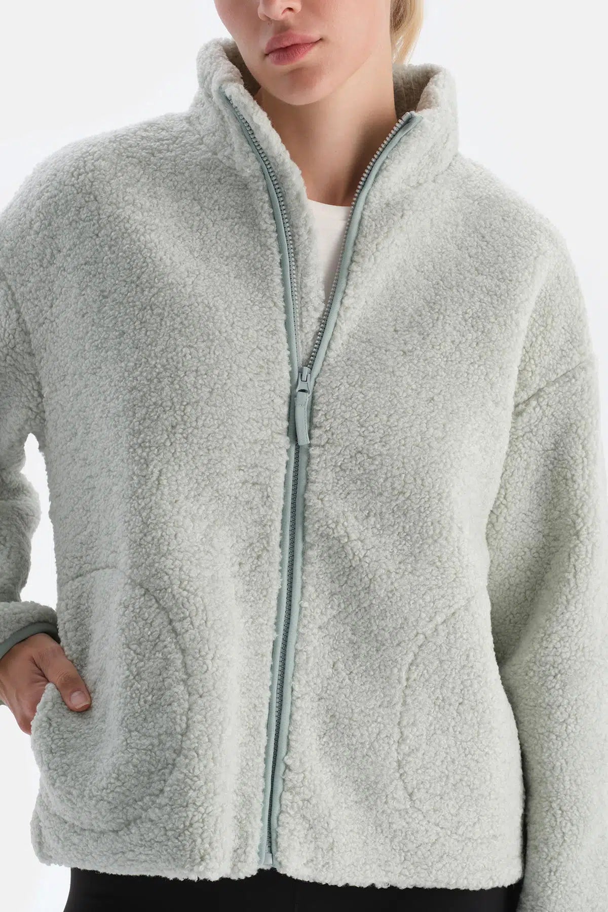 Mint Yeşili Kadın Önden Fermuarlı Polar Mont