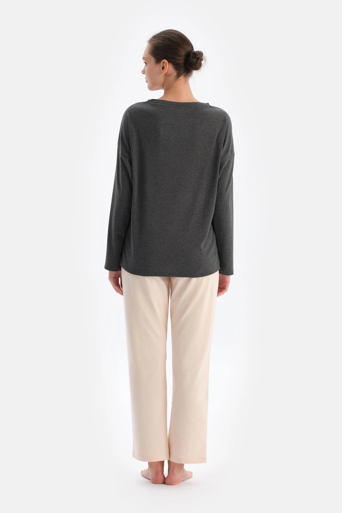 Antrasıt Kadın Bisiklet Yaka Pijama Üstü