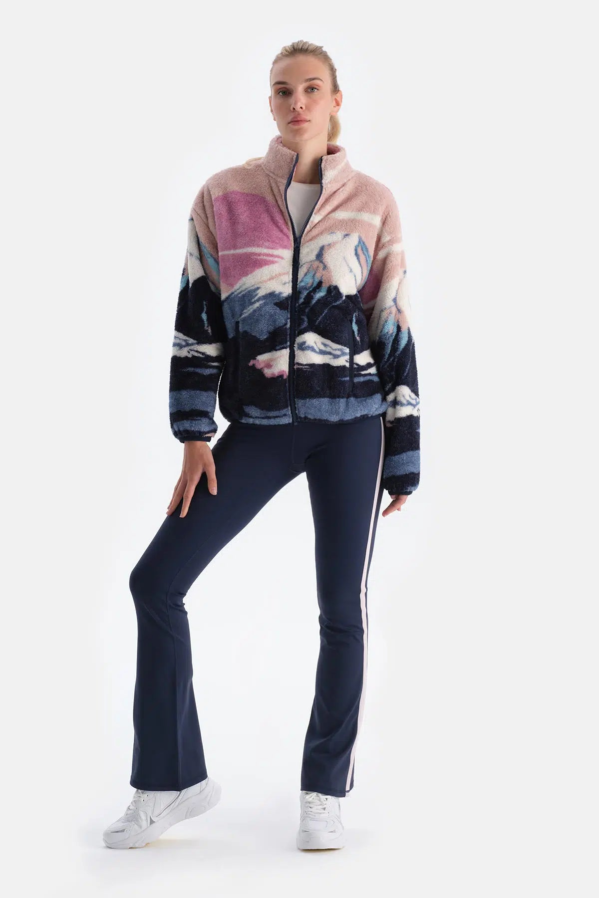 Lacivert Kadın Şerit Detaylı Şardonlu Ispanyol Tayt