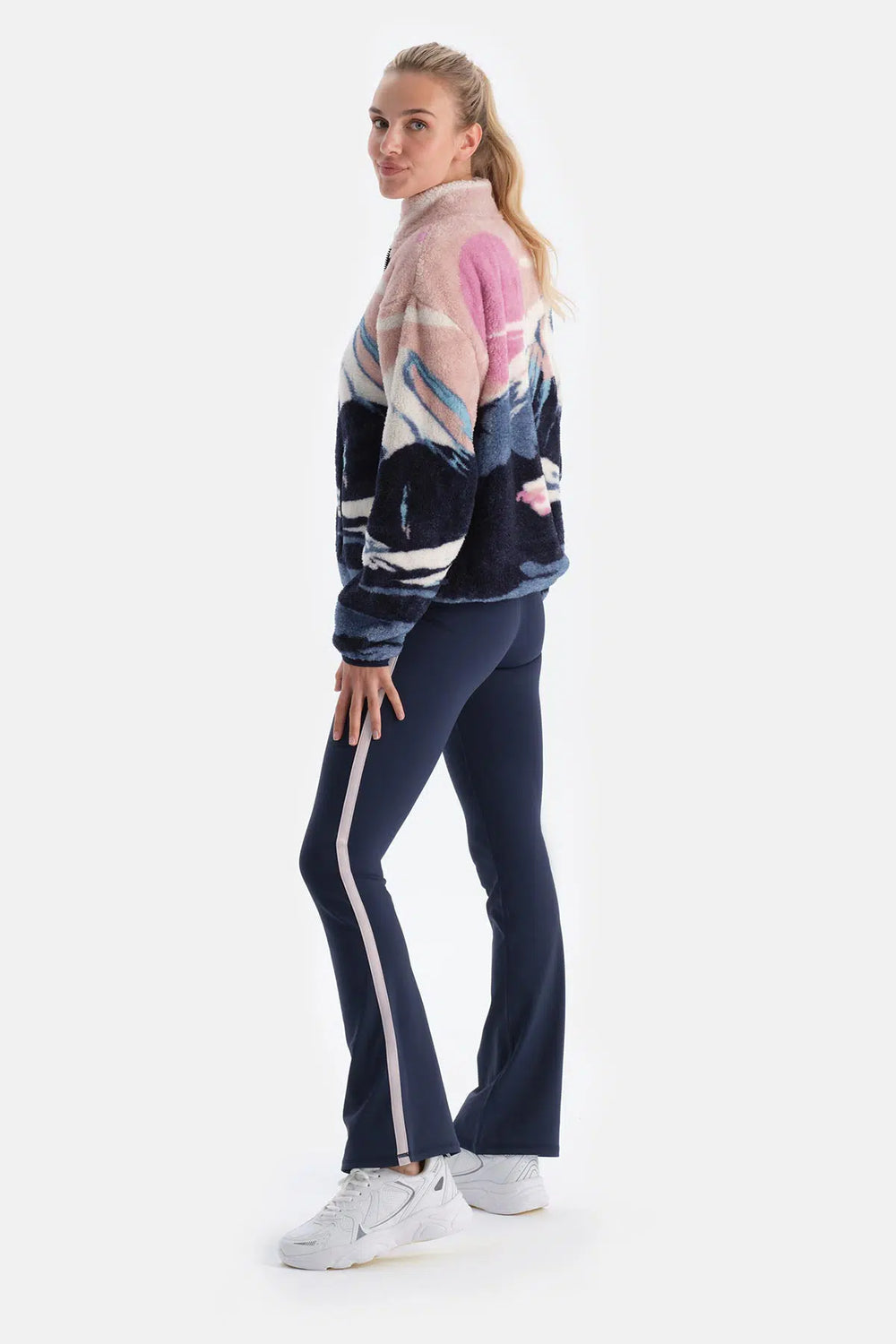 Lacivert Kadın Şerit Detaylı Şardonlu Ispanyol Tayt