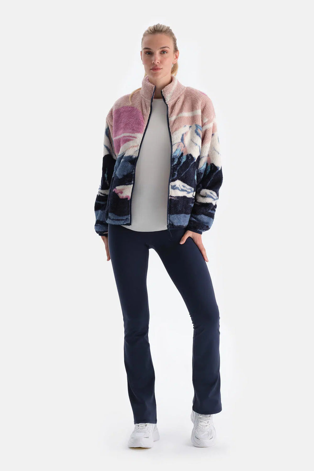 Lacivert Kadın Şerit Detaylı Şardonlu Ispanyol Tayt