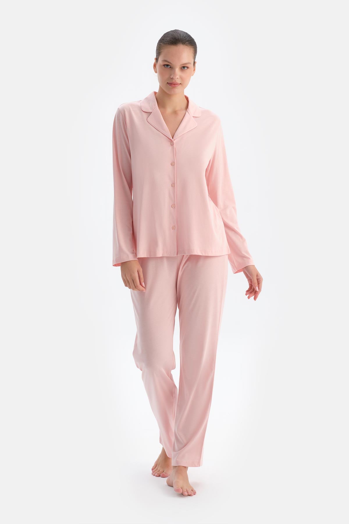 Pembe Kadın Gömlek Pijama Takımı