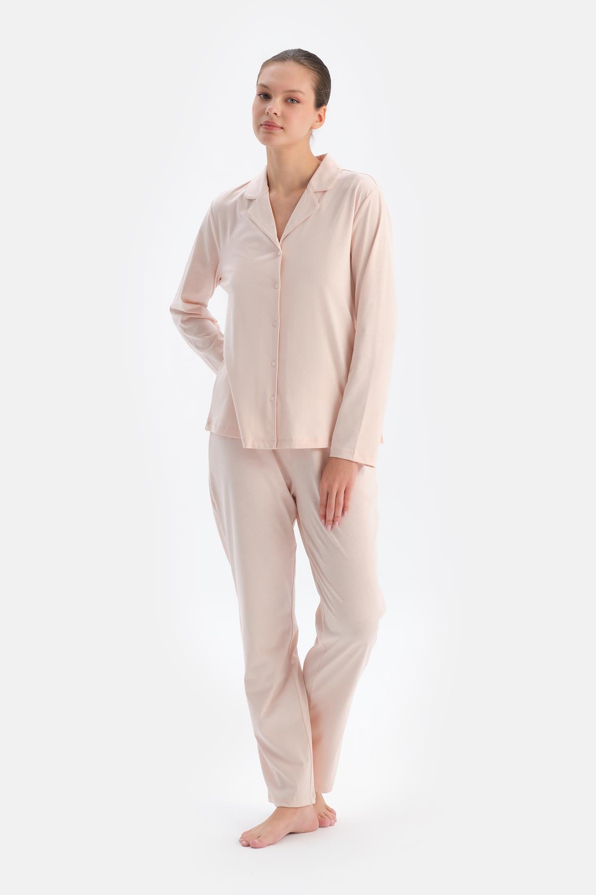 Açık Pembe Kadın Gömlek Pijama Takımı