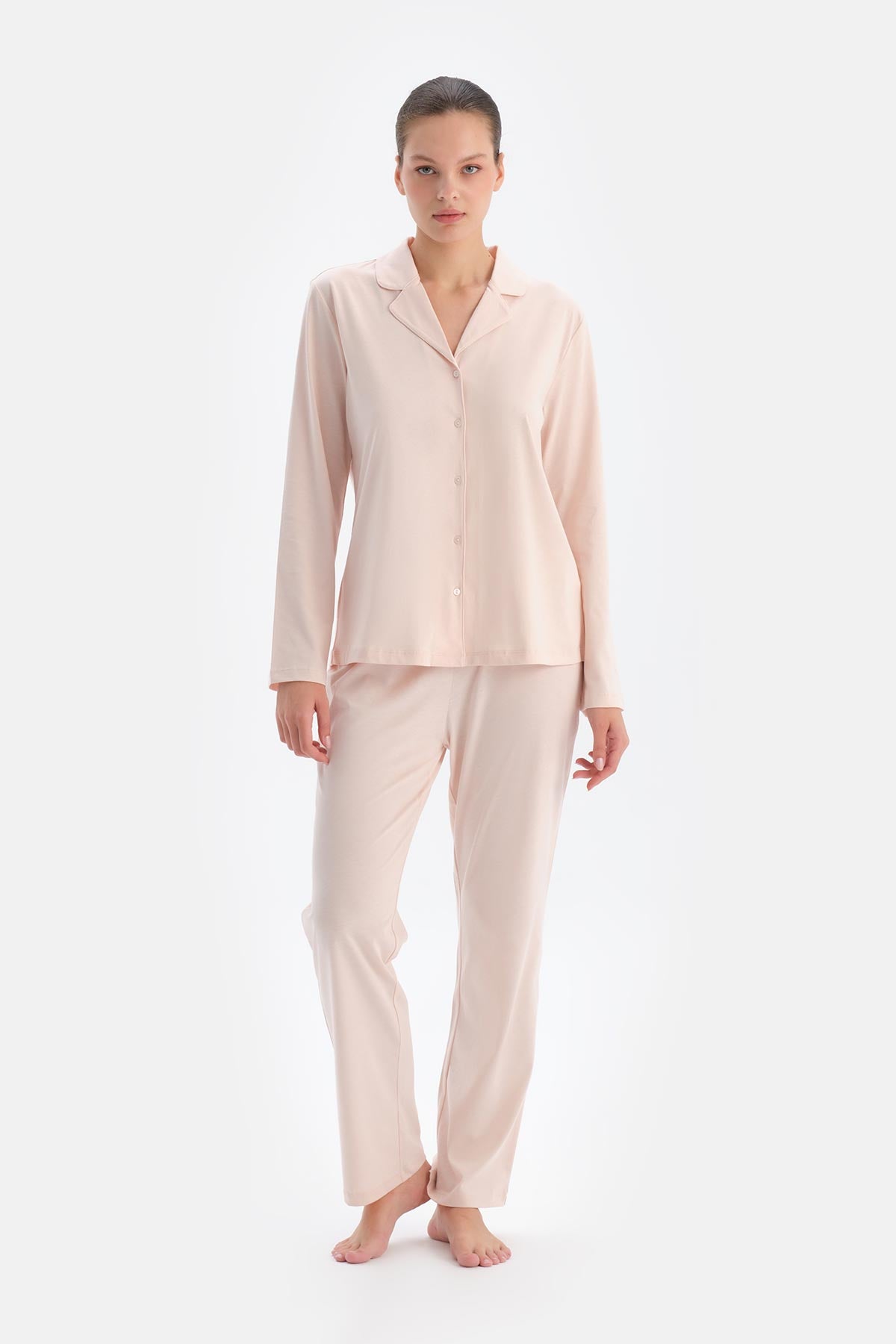 Açık Pembe Kadın Gömlek Pijama Takımı