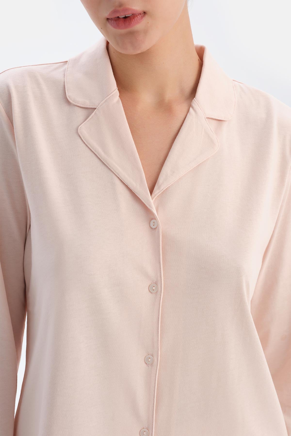 Açık Pembe Kadın Gömlek Pijama Takımı