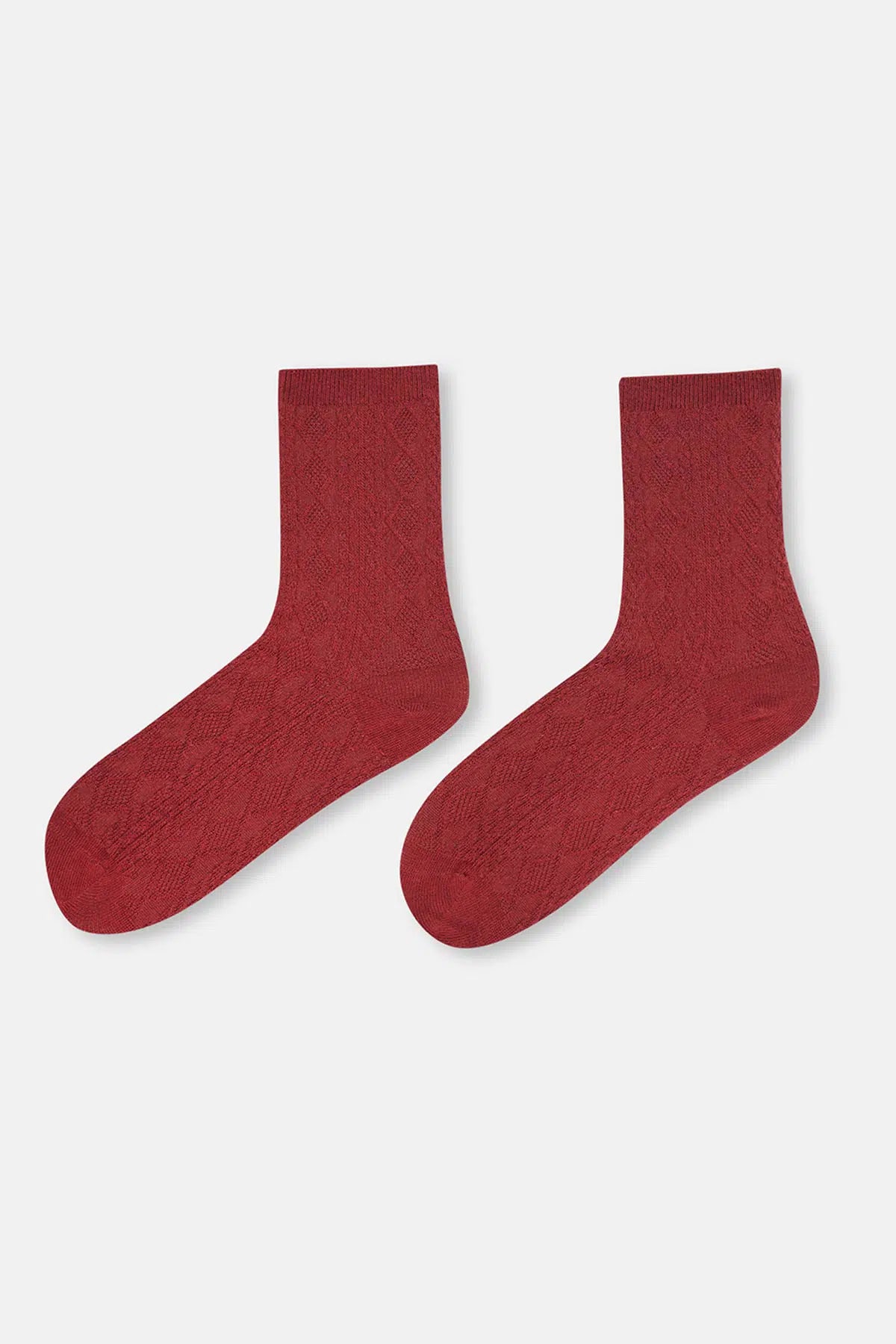 Bordo Kadın Pamuklu Zıgzag Dokulu Çorap