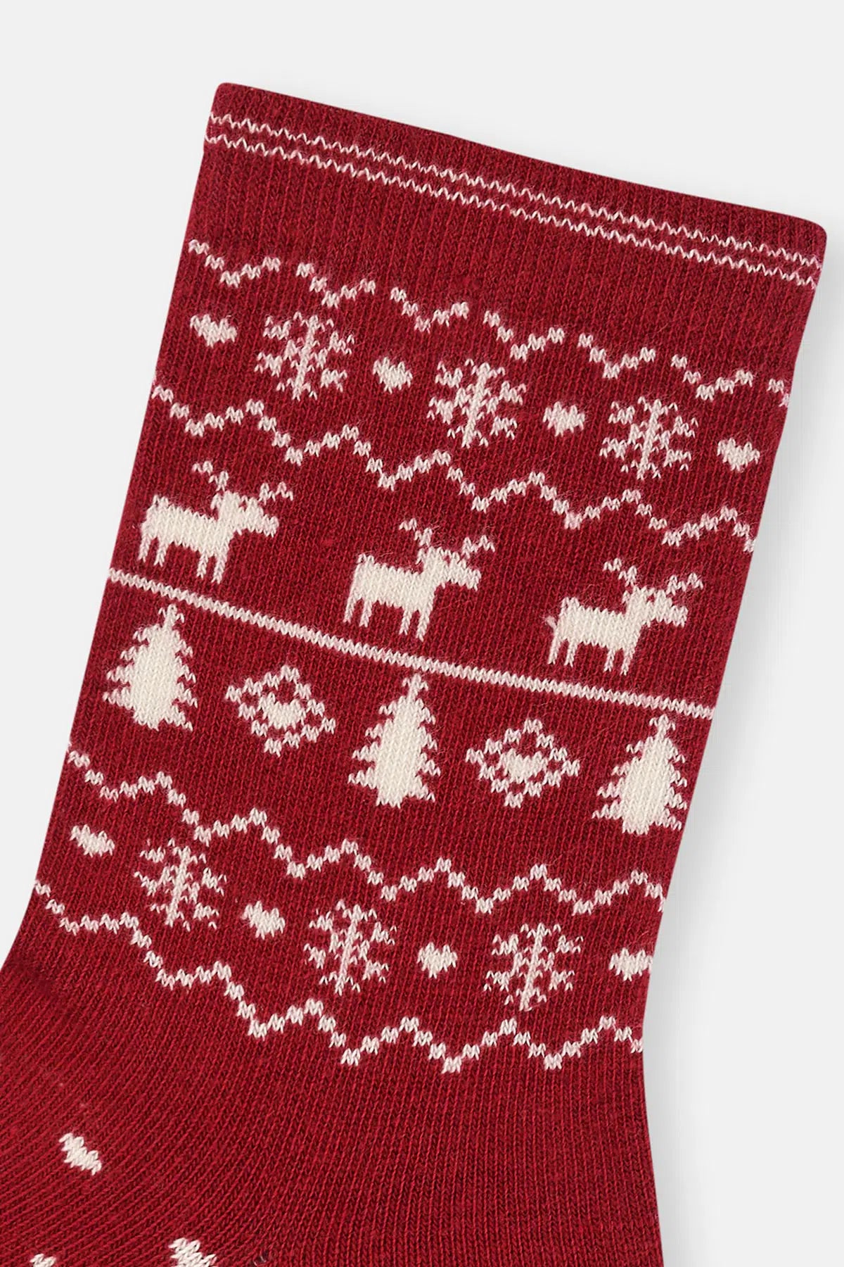 Bej-Kırmızı Kadın 2'li Yılbaşı Desenli Çorap