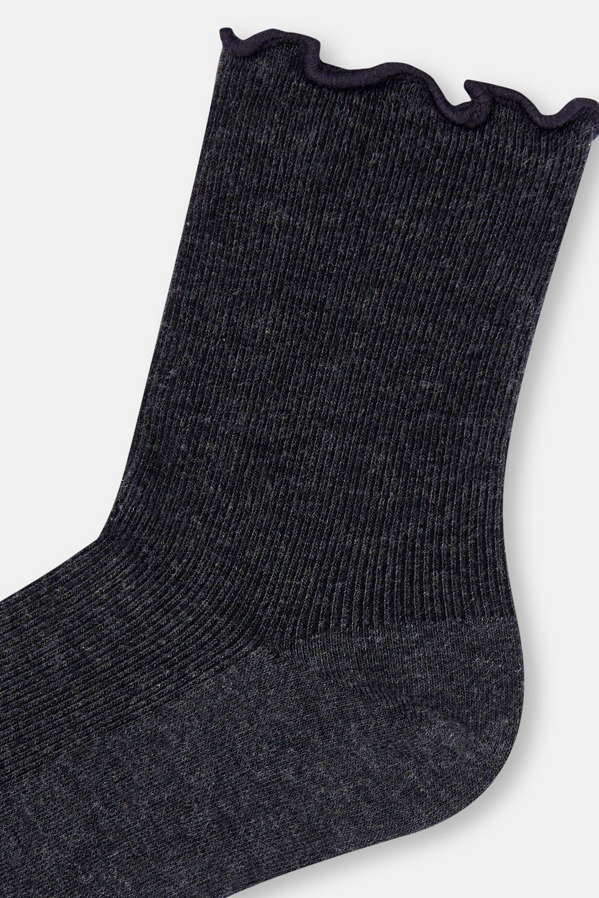 Siyah-Antrasit Melanj Kadın 2'li Pamuklu Fırfırlı Çorap