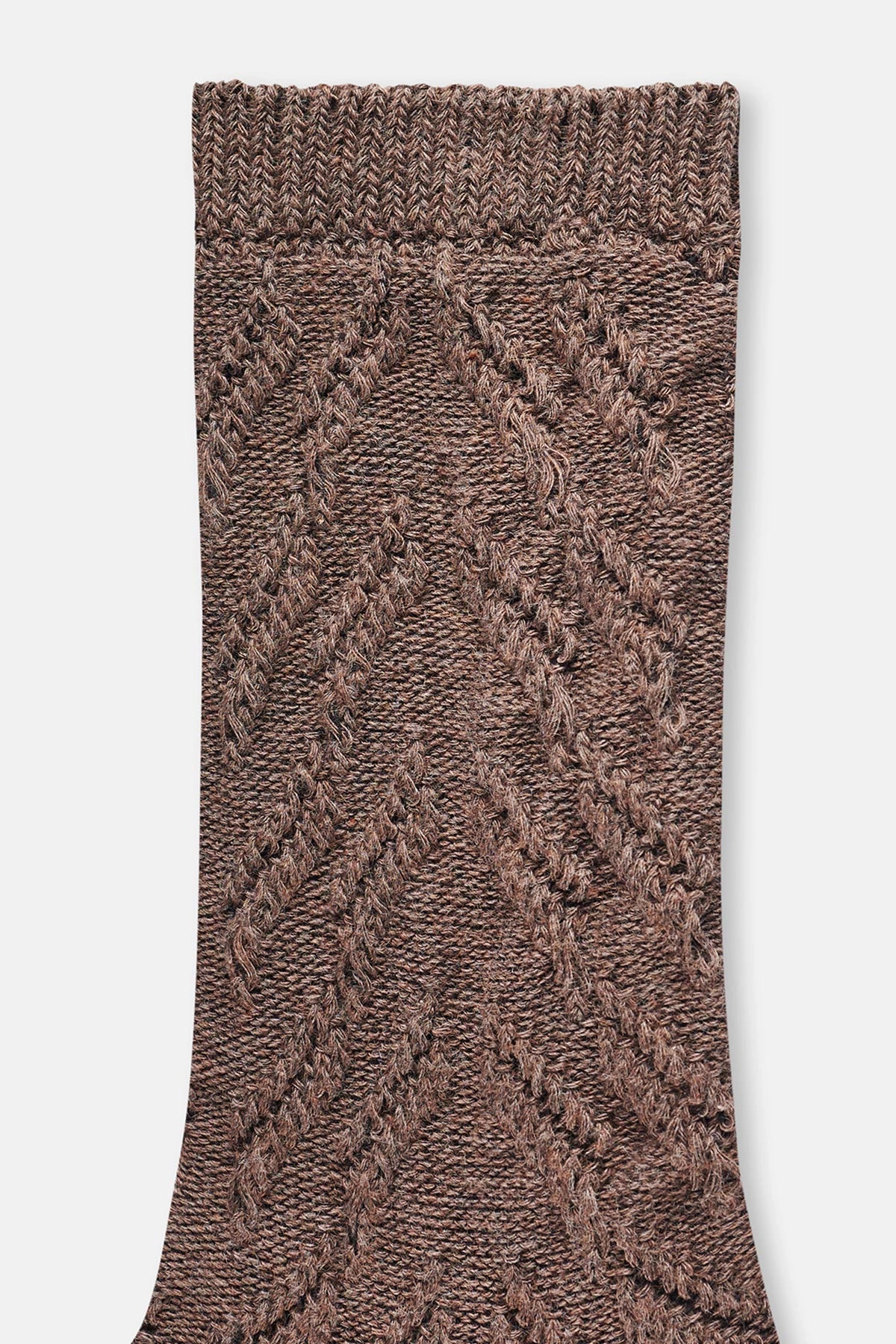 Koyu Kahve Kadın Pamuklu Buğday Örgü Desen Çorap