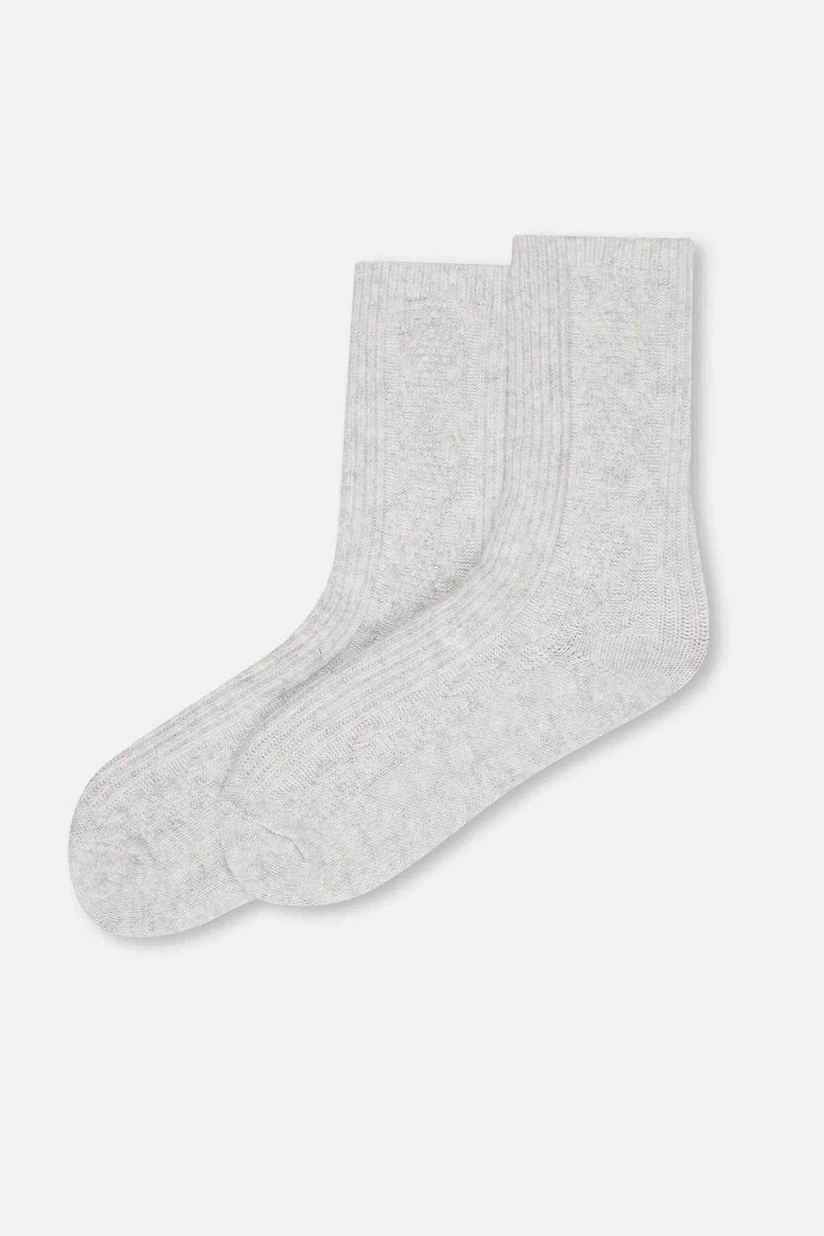 Gri Kadın Örgü Desenli Cosy Çorap