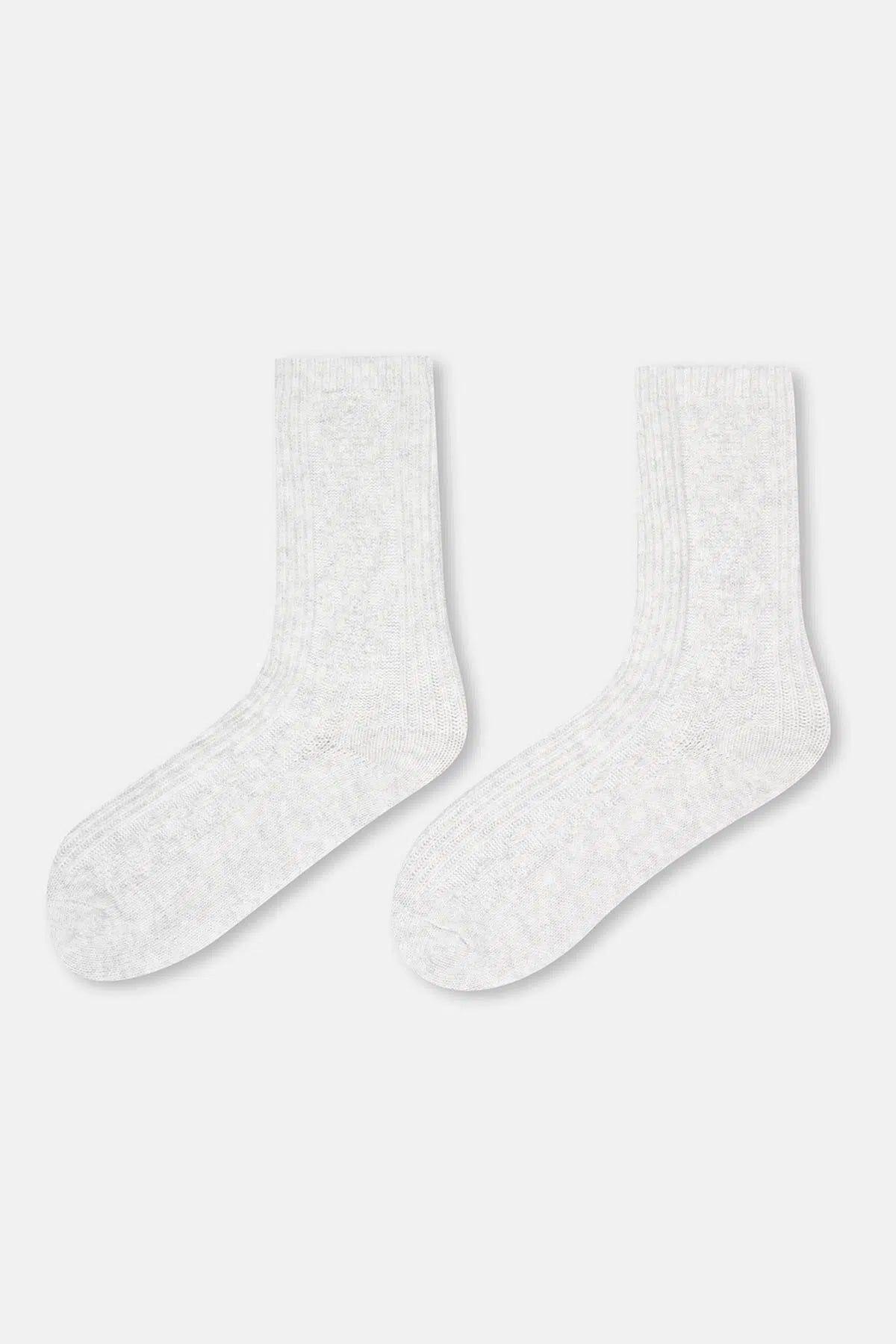 Gri Kadın Örgü Desenli Cosy Çorap