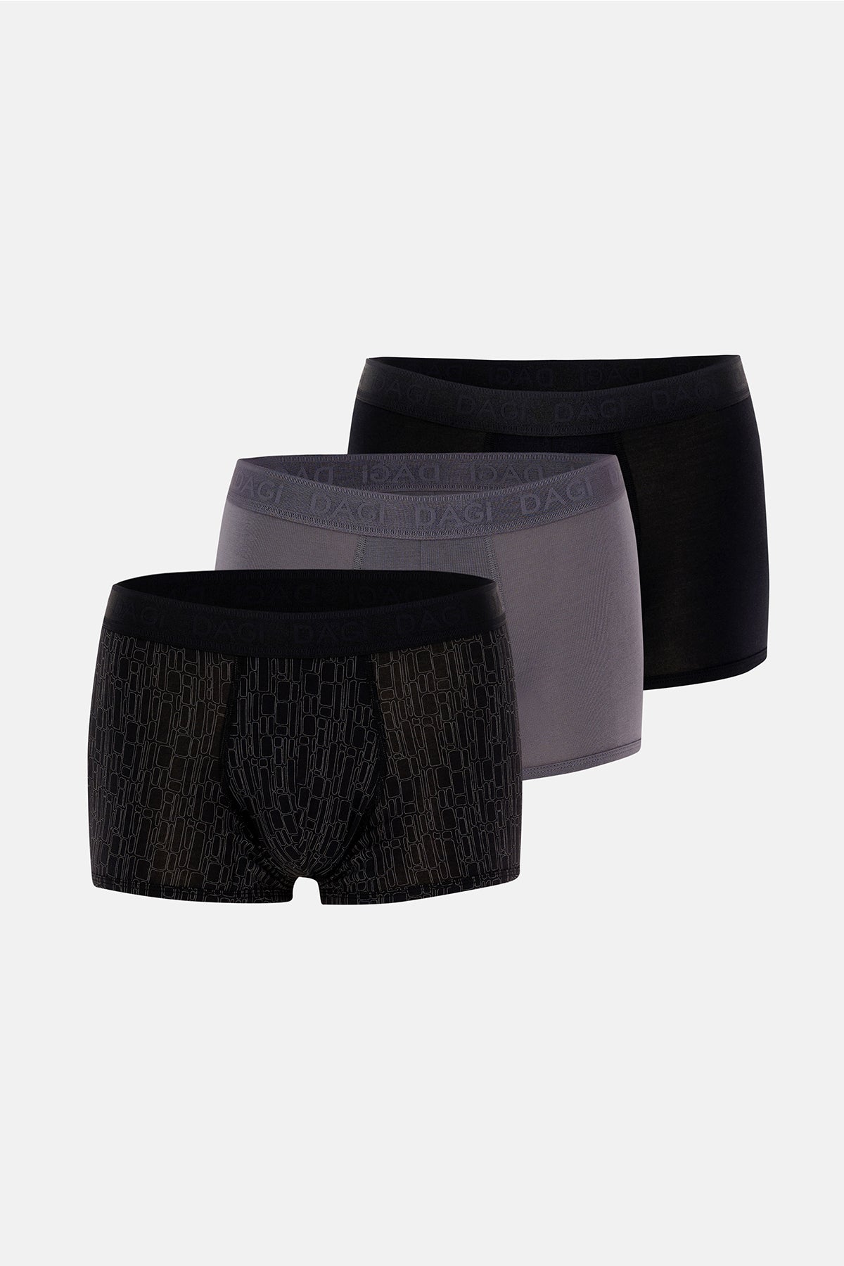 Gri-Siyah 3'lü Desenli Micro Modal Boxer