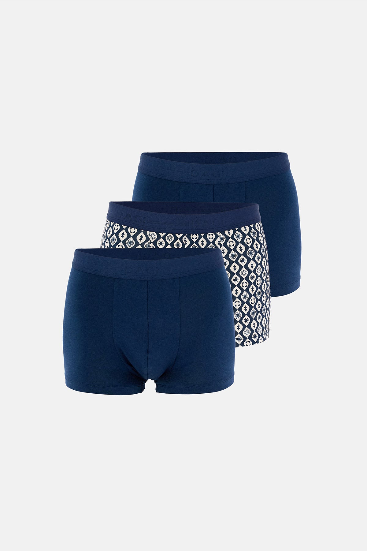 Lacivert 5210 3'lü Desenli Pamuk Boxer