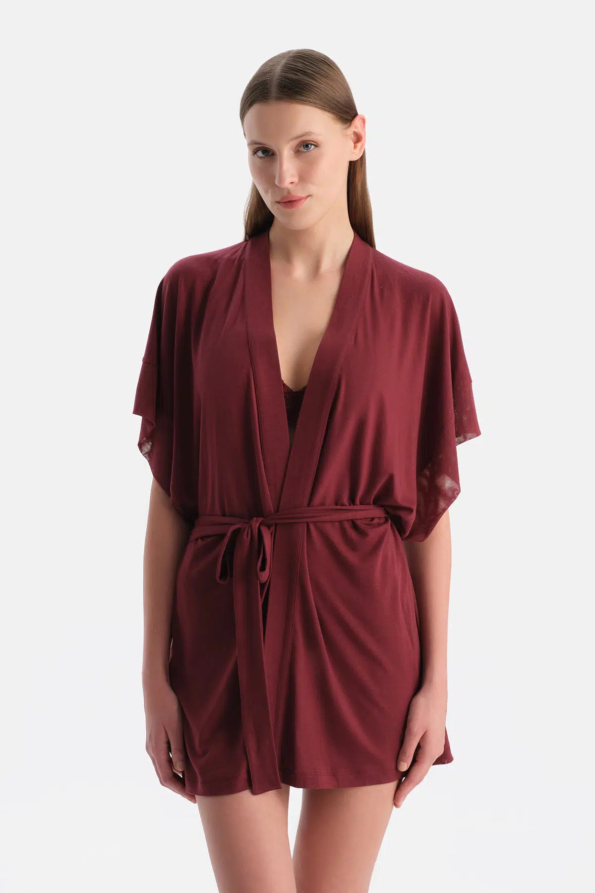 Bordo Basic Bağlamalı Sabahlık