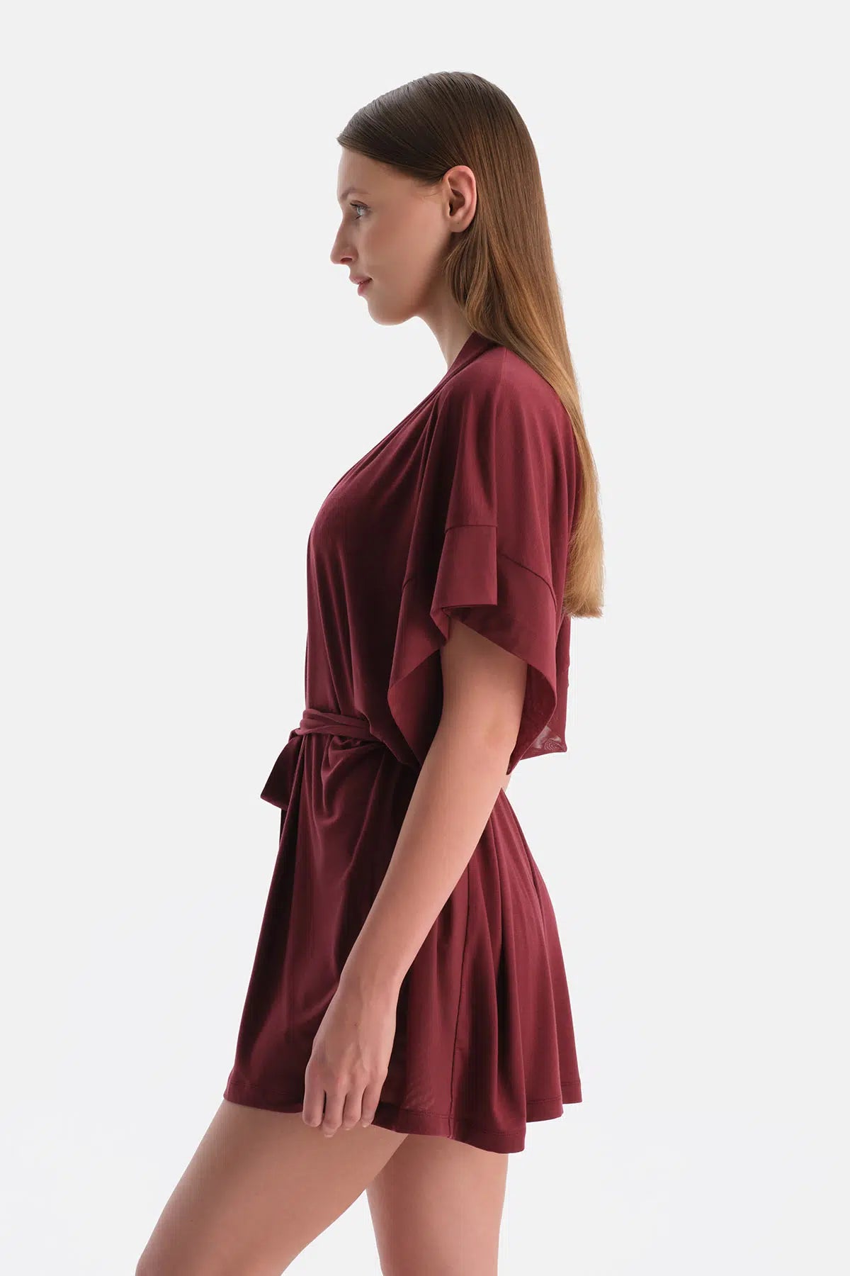 Bordo Basic Bağlamalı Sabahlık