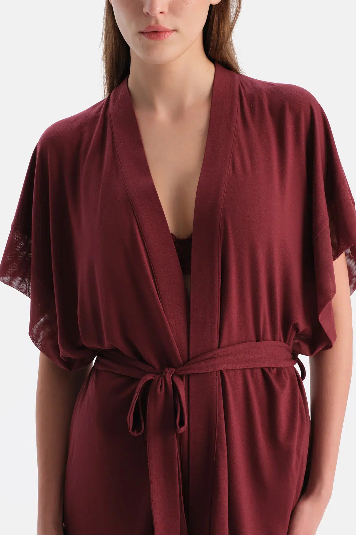 Bordo Basic Bağlamalı Sabahlık