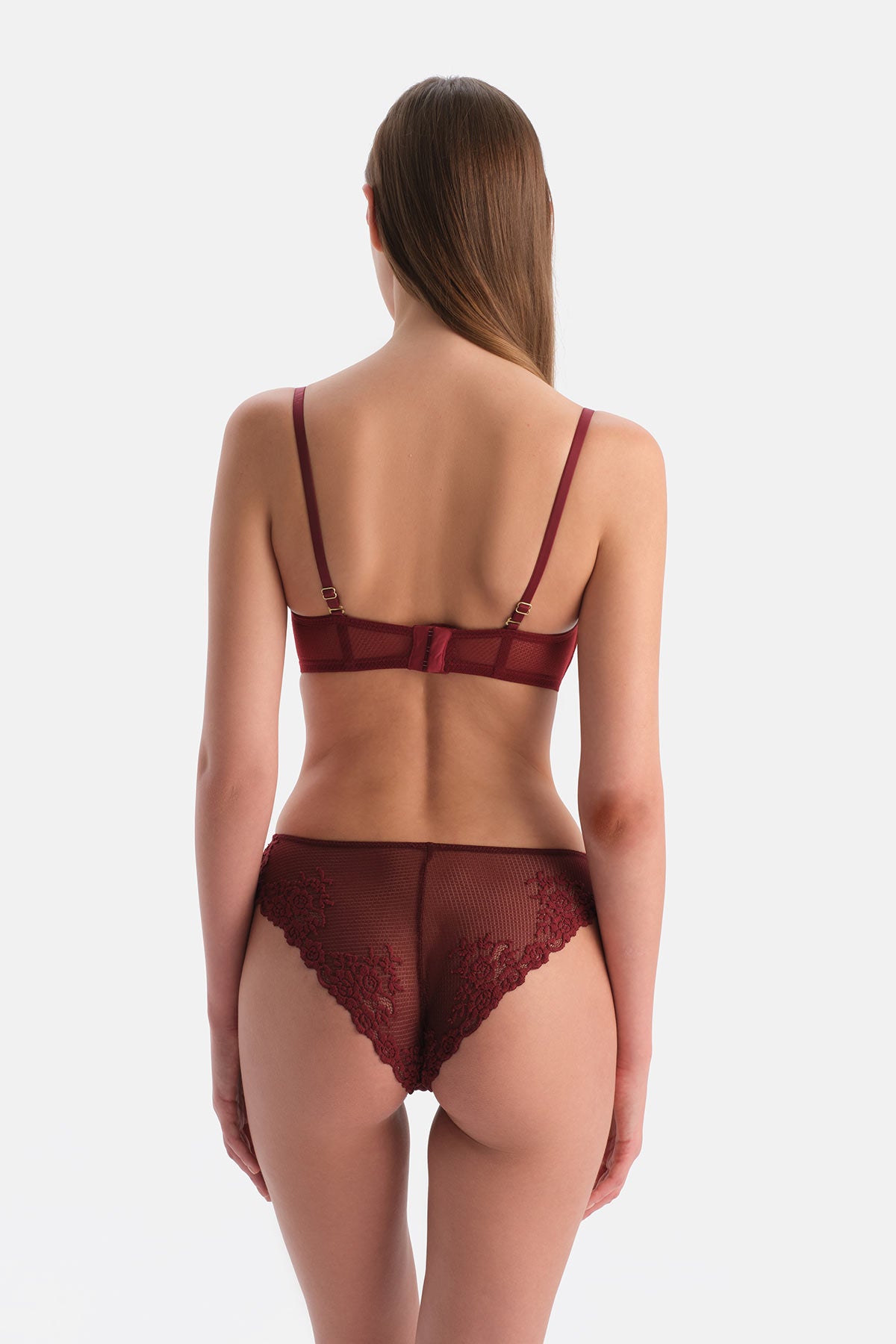Bordo Dantel Detaylı Sütyen