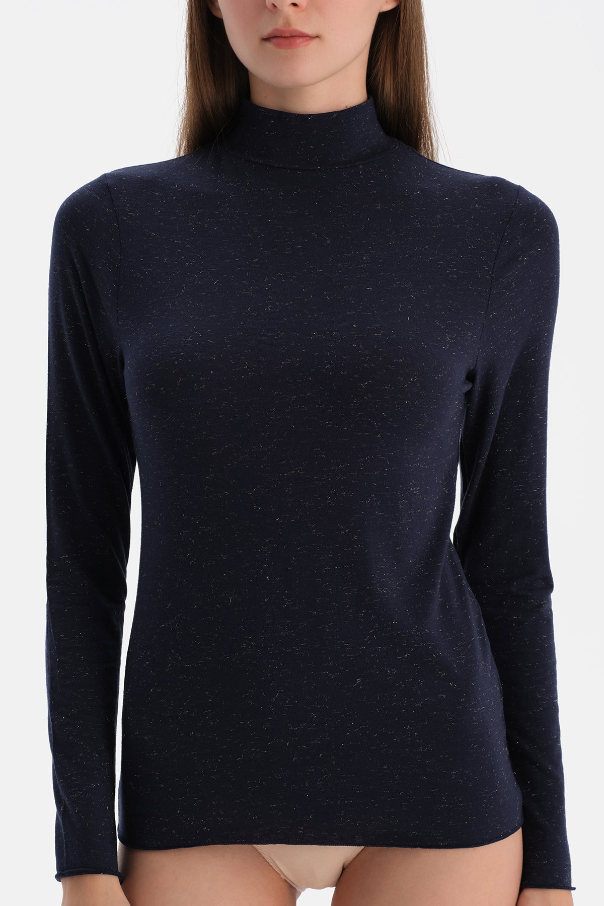 Lacivert Lureks Modal Kaşmir Balıkçı Yaka Uzun Kollu Üst