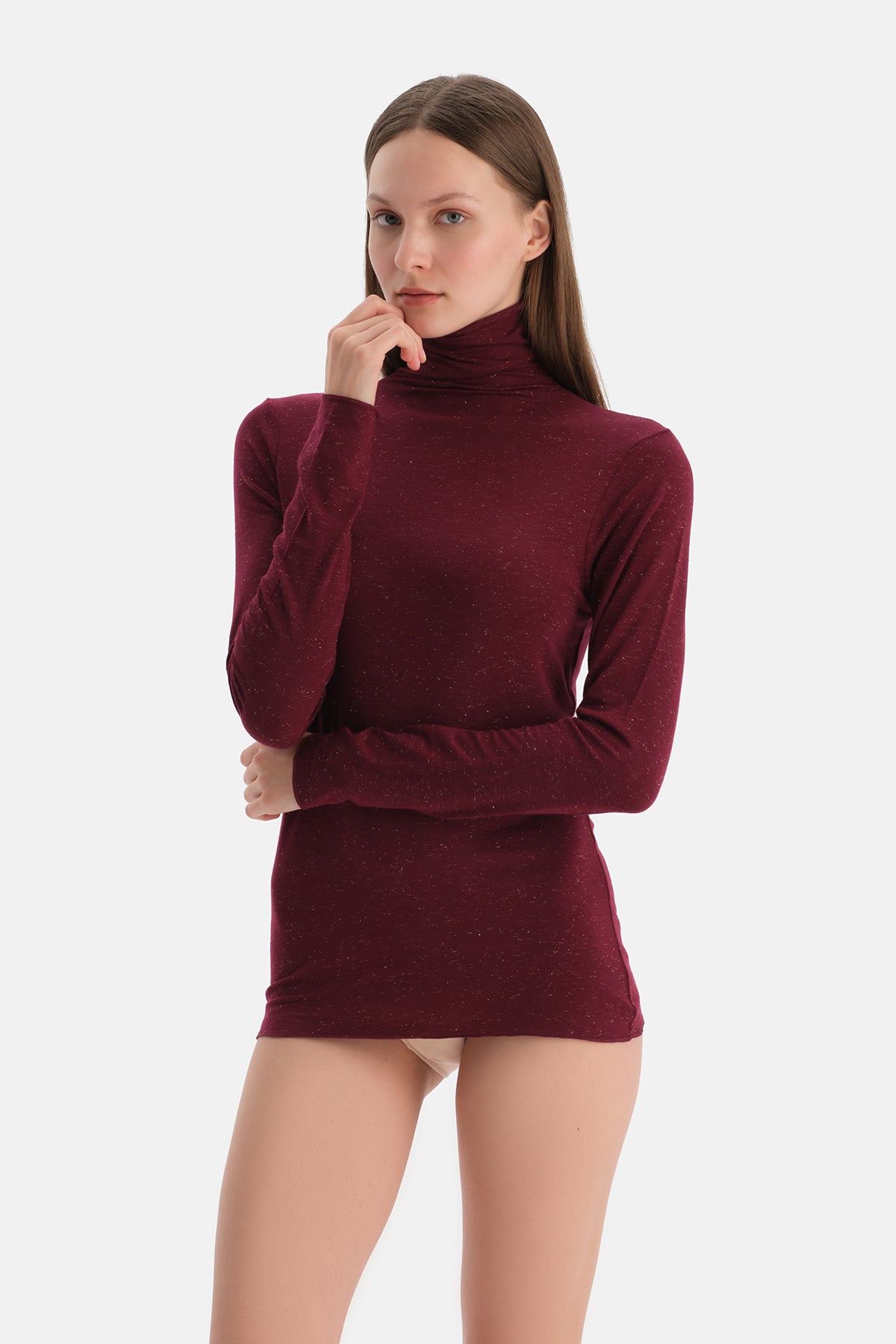 Bordo Lureks Modal Kaşmir Boğazlı Uzun Kollu Üst