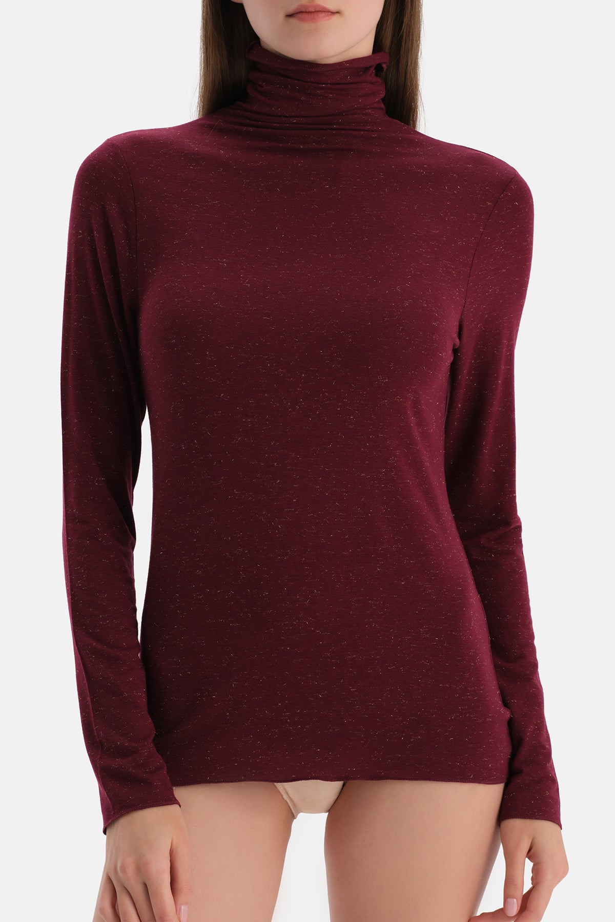 Bordo Lureks Modal Kaşmir Boğazlı Uzun Kollu Üst