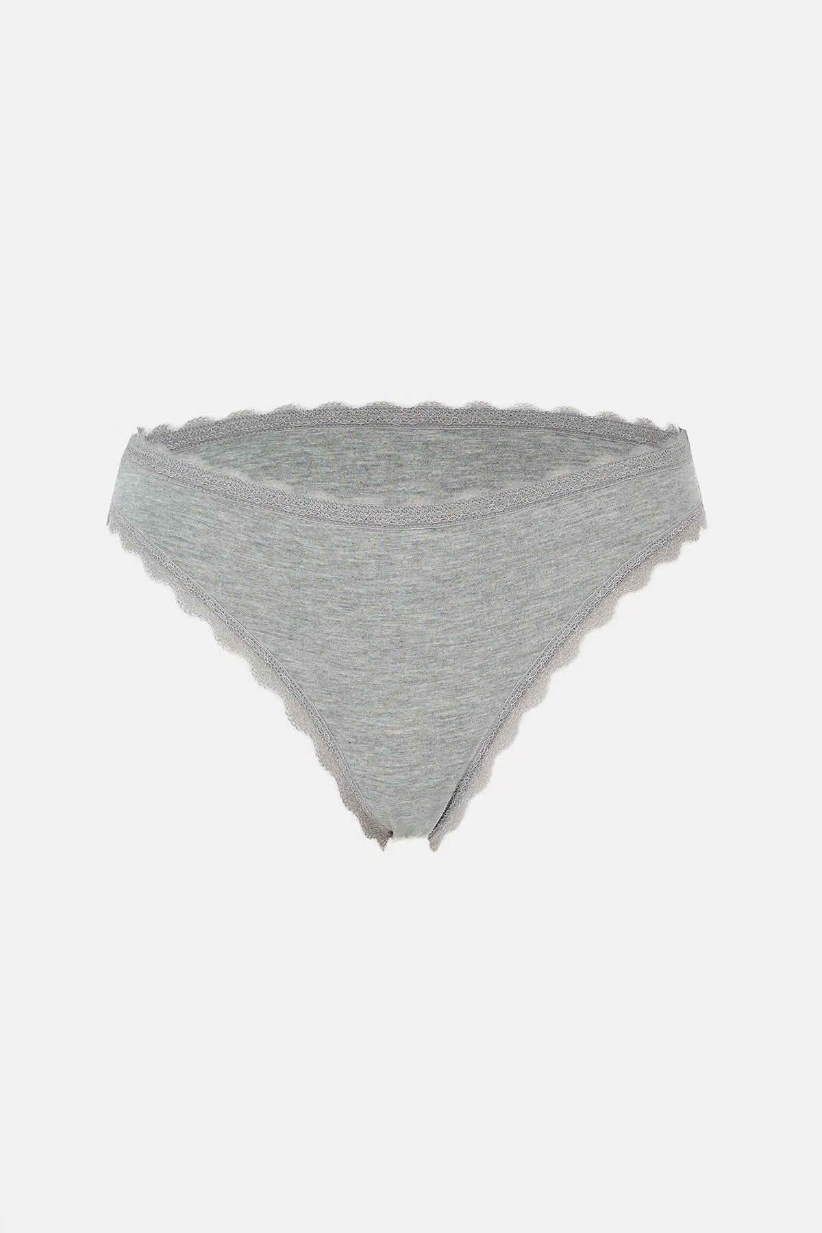 Ekru-Gri Melanj-Gül Kurusu Kadın 3'lü Dantel Detaylı Düz Brief Külot