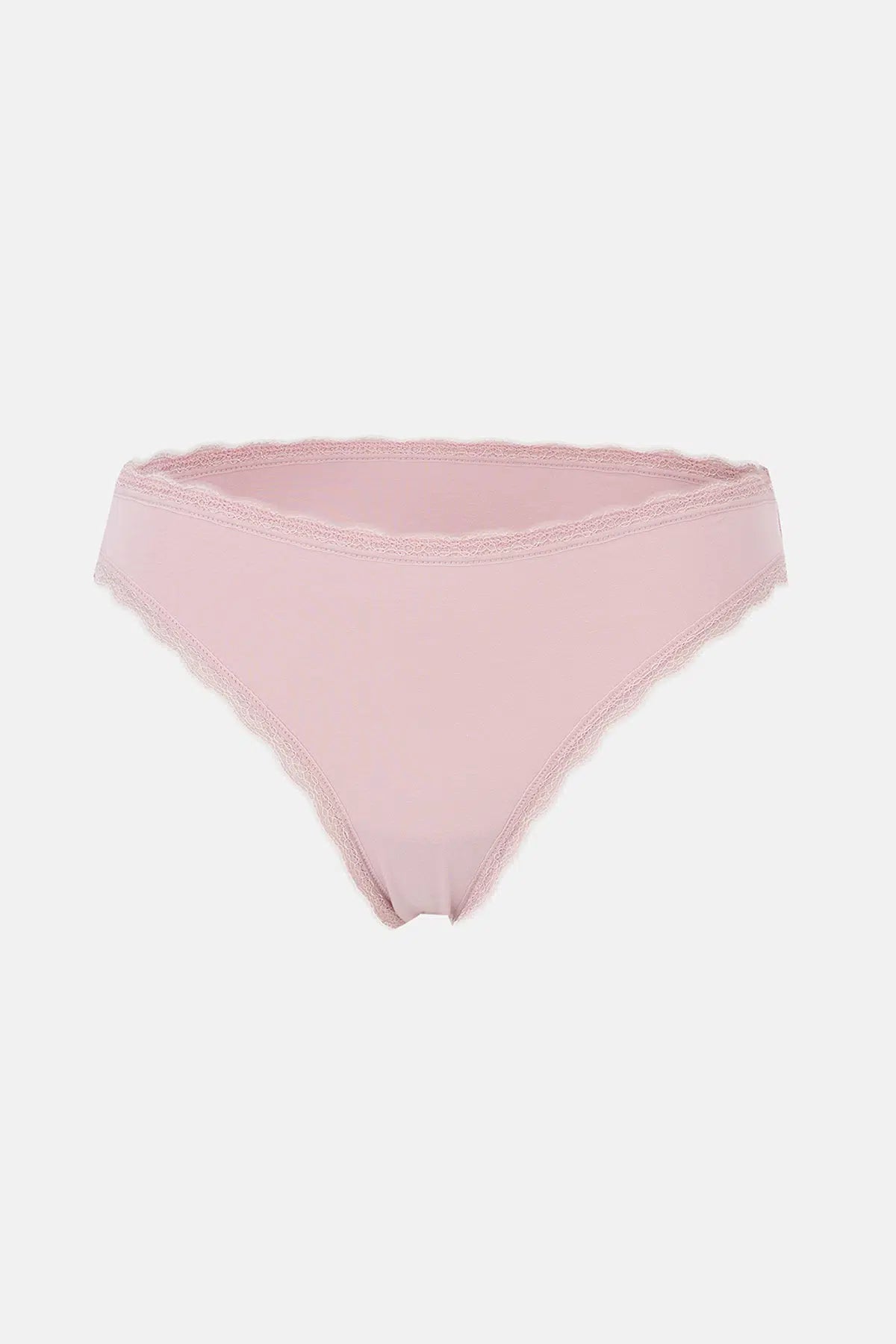 Ekru-Gri Melanj-Gül Kurusu Kadın 3'lü Dantel Detaylı Düz Brief Külot