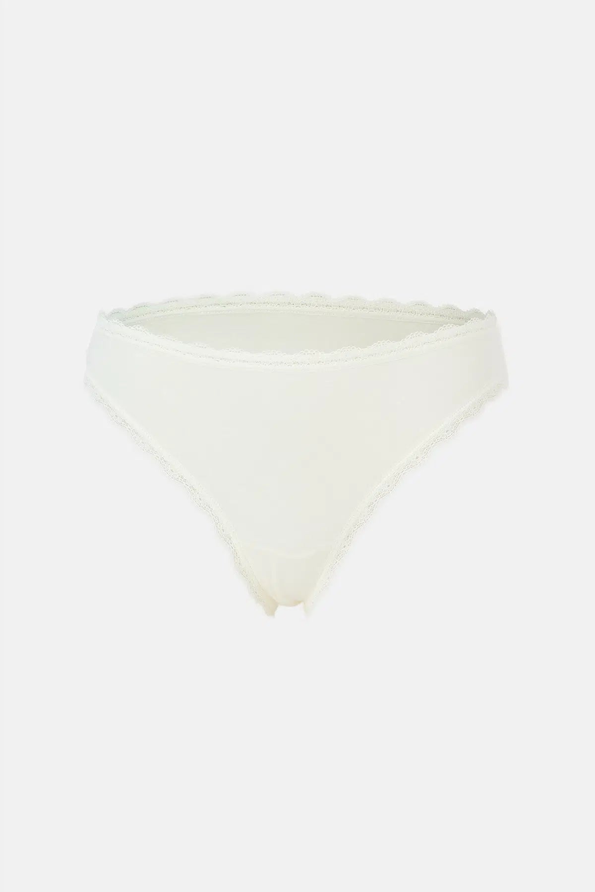 Ekru-Gri Melanj-Gül Kurusu Kadın 3'lü Dantel Detaylı Düz Brief Külot