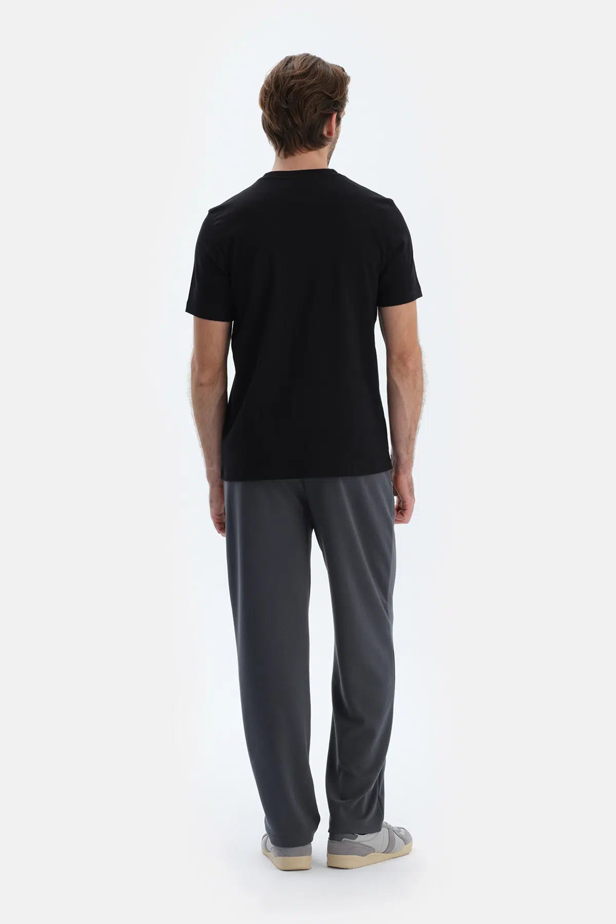 Siyah Ipek Apre Interlok Bisiklet Yaka Tişört