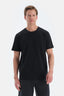 Siyah Bisiklet Yaka Örme Keten Karışımlı Tişört