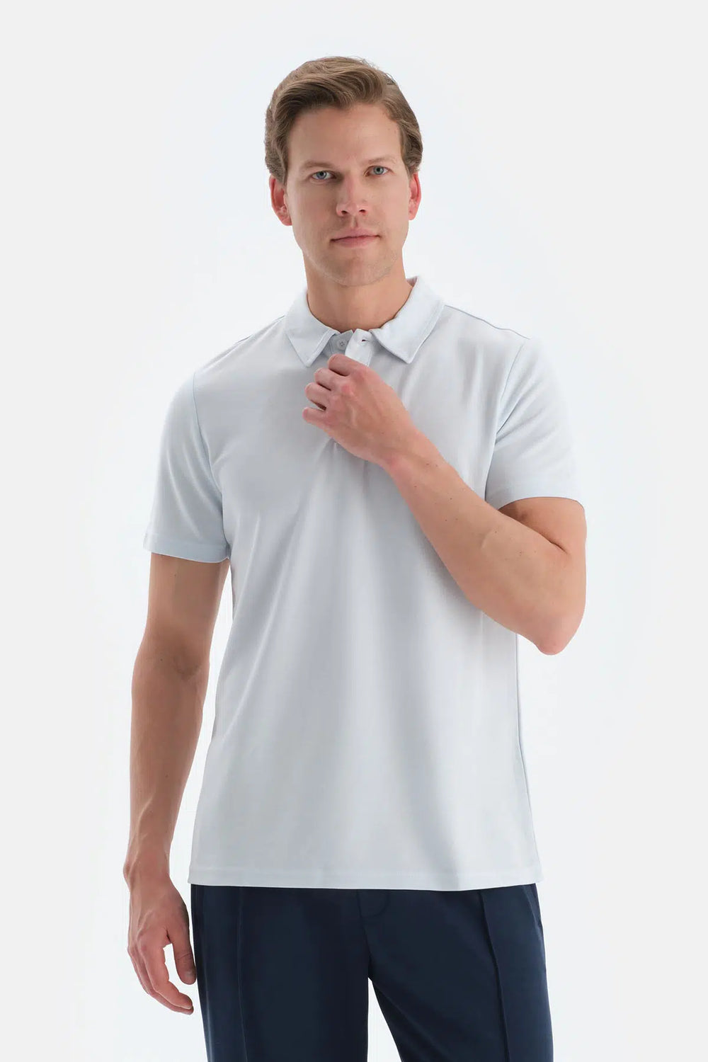 Açık Mavi Polo Yaka Kısa Kollu Tişört