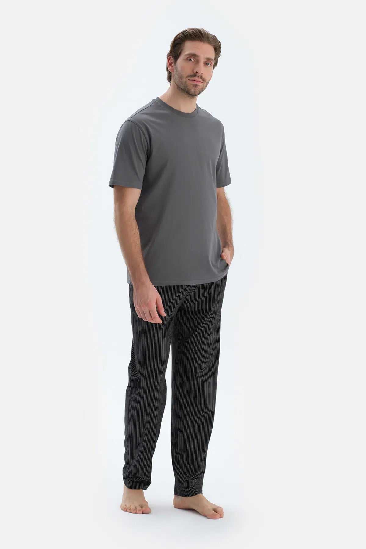 Siyah Çizgili Penye Modal Pantolon