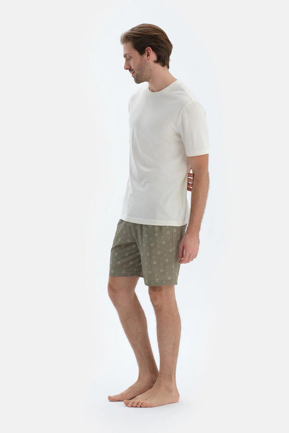 Açık Yeşil Metraj Baskılı Penye Modal Şort