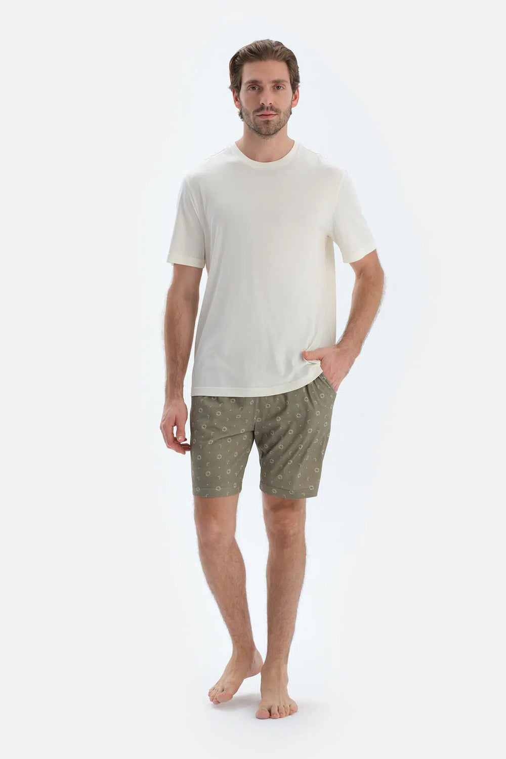 Açık Yeşil Metraj Baskılı Penye Modal Şort