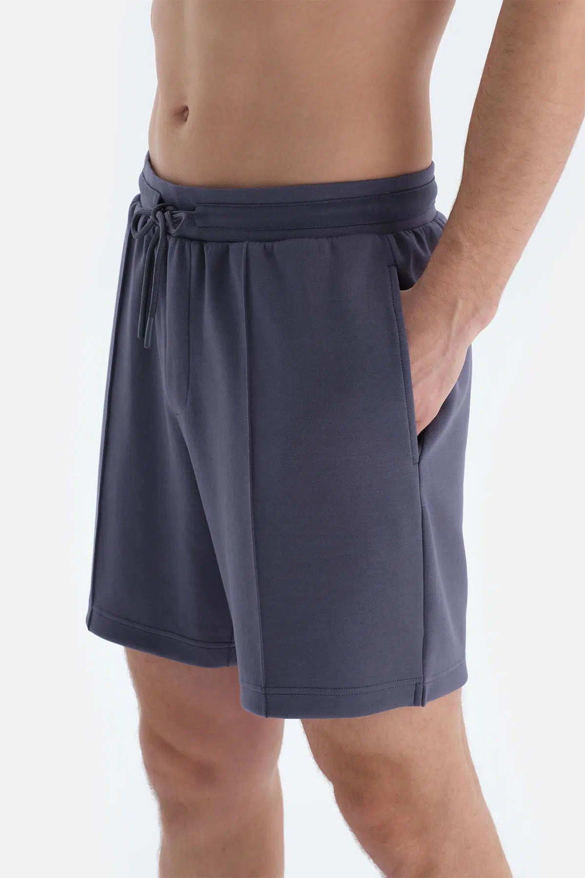 Indigo Nervür Detaylı Cepli Ve Kordonlu Şort