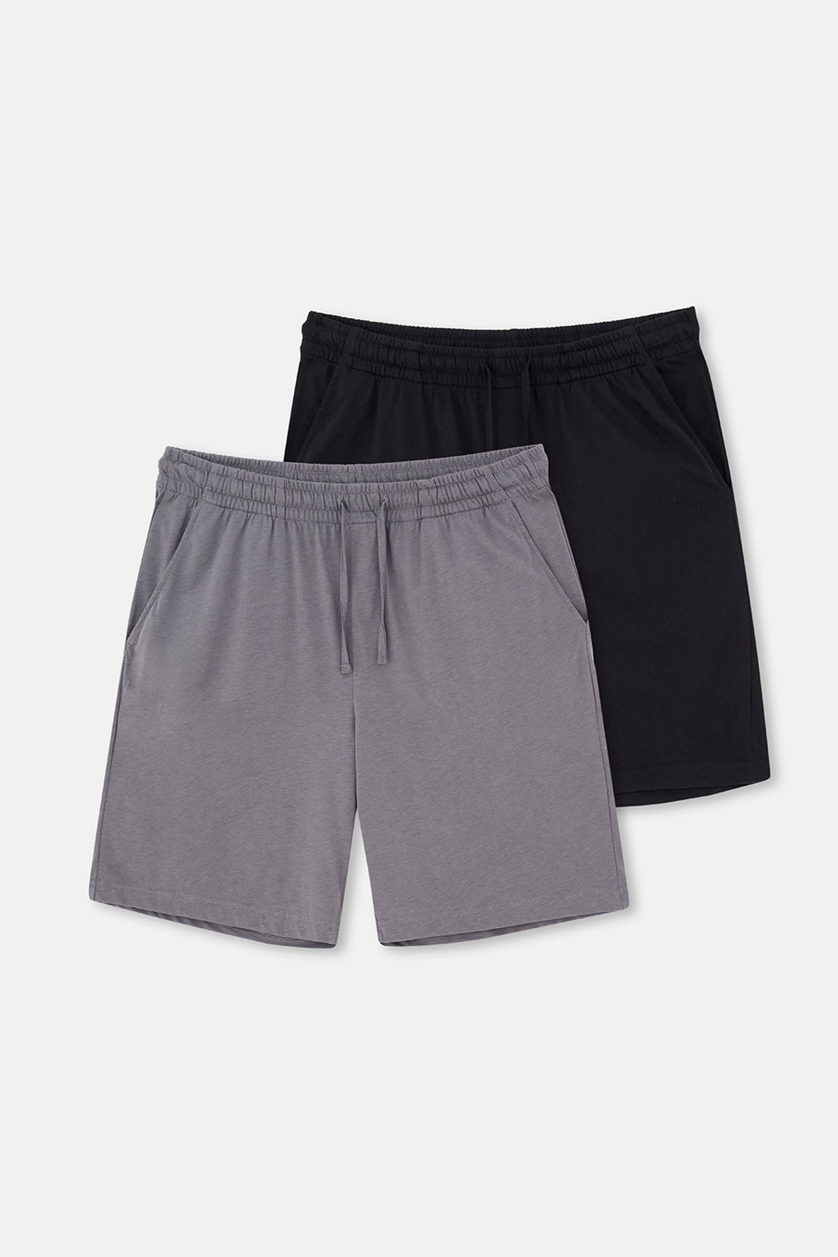 Antrasit-Siyah Pamuk Modal İkili Örme Şort