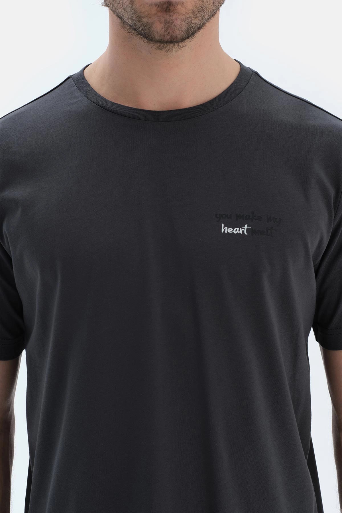 Füme Kısa Kollu Bisiklet Yaka Altı Çizgi Metraj Baskılı Pijama Takımı