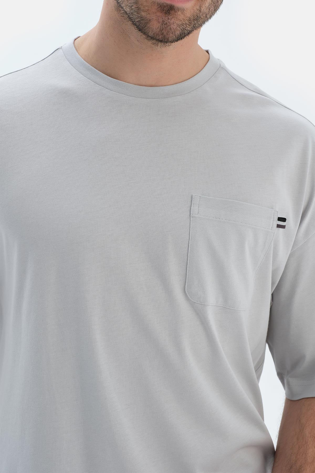 Gri Bisiklet Yaka Oversıze Üstlü Pamuk Modal Pijama Takımı