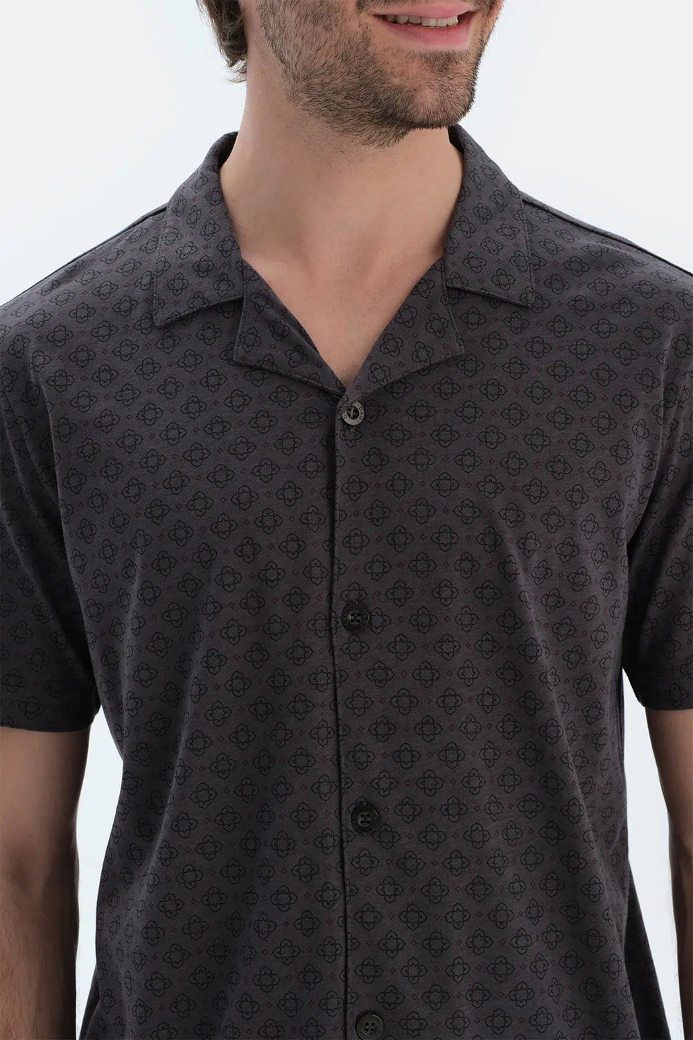 Antrasıt Mıkroprınt Baskılı Penye Modal Gömlek Pantolon Pijama Takımı