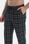 Gri Uzun Kollu Pat Detaylı Tişört Ekose Pantolon Pijama Takımı