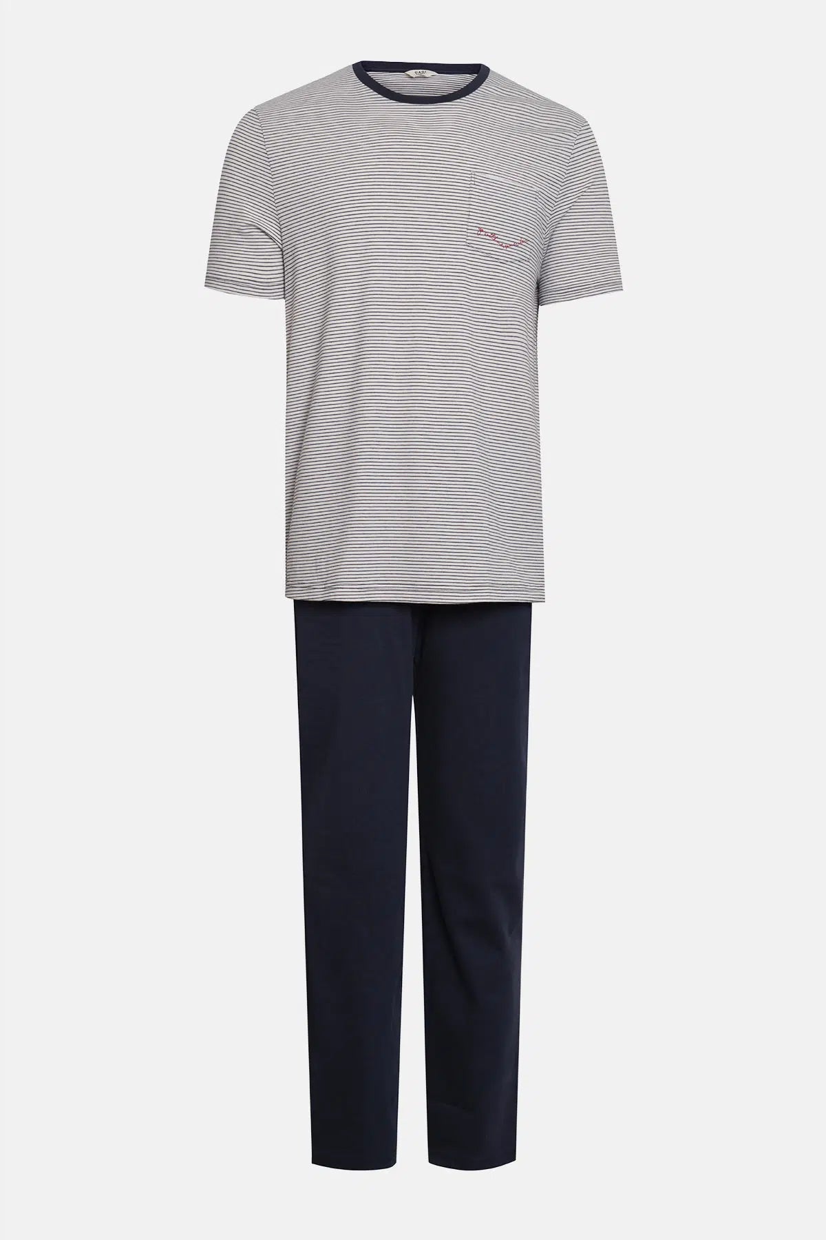 Lacivert Kısa Kollu Cep Ve Nakış Detaylı Tişört Pantolon Pijama Takımı